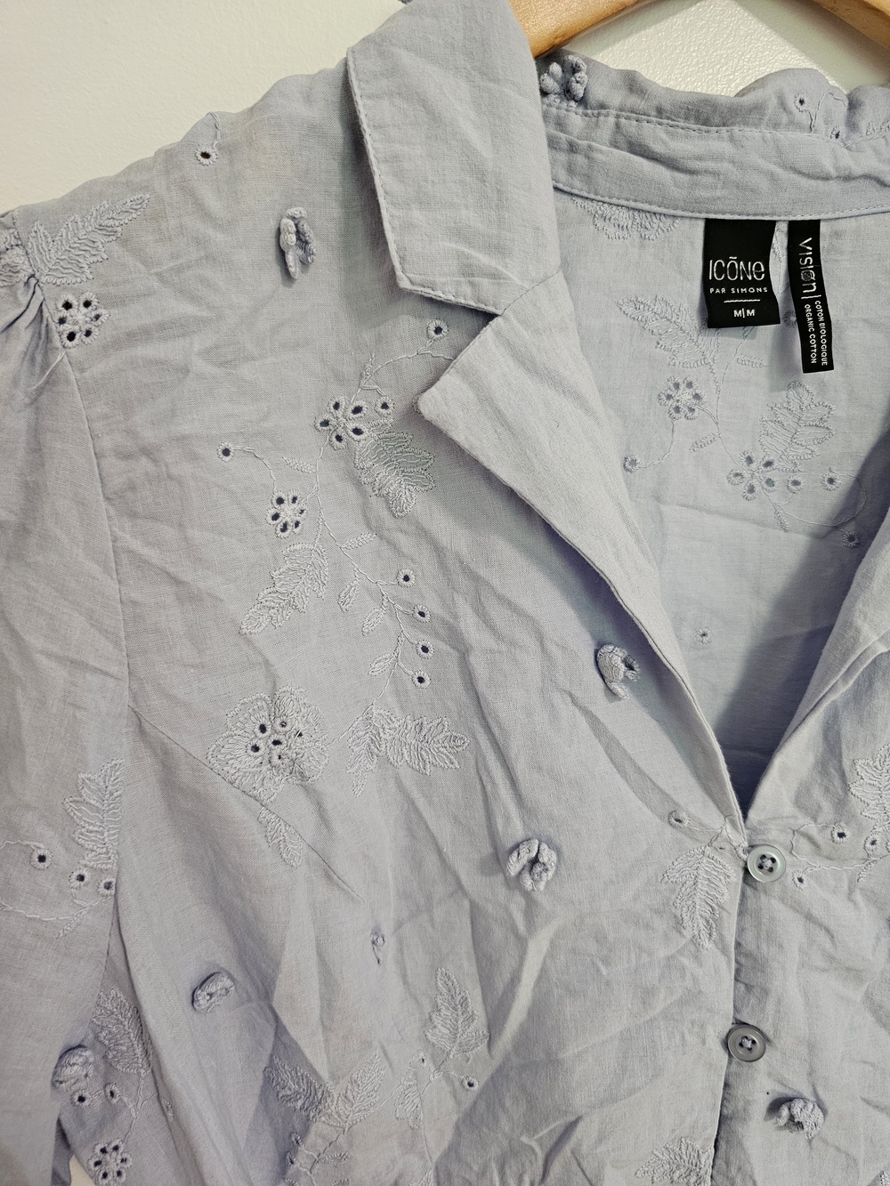 Simons Icone Lavender Eyelet Tie-Waist Shirt Size Medium Romantic 100% Cotton - Picture 8 of 11